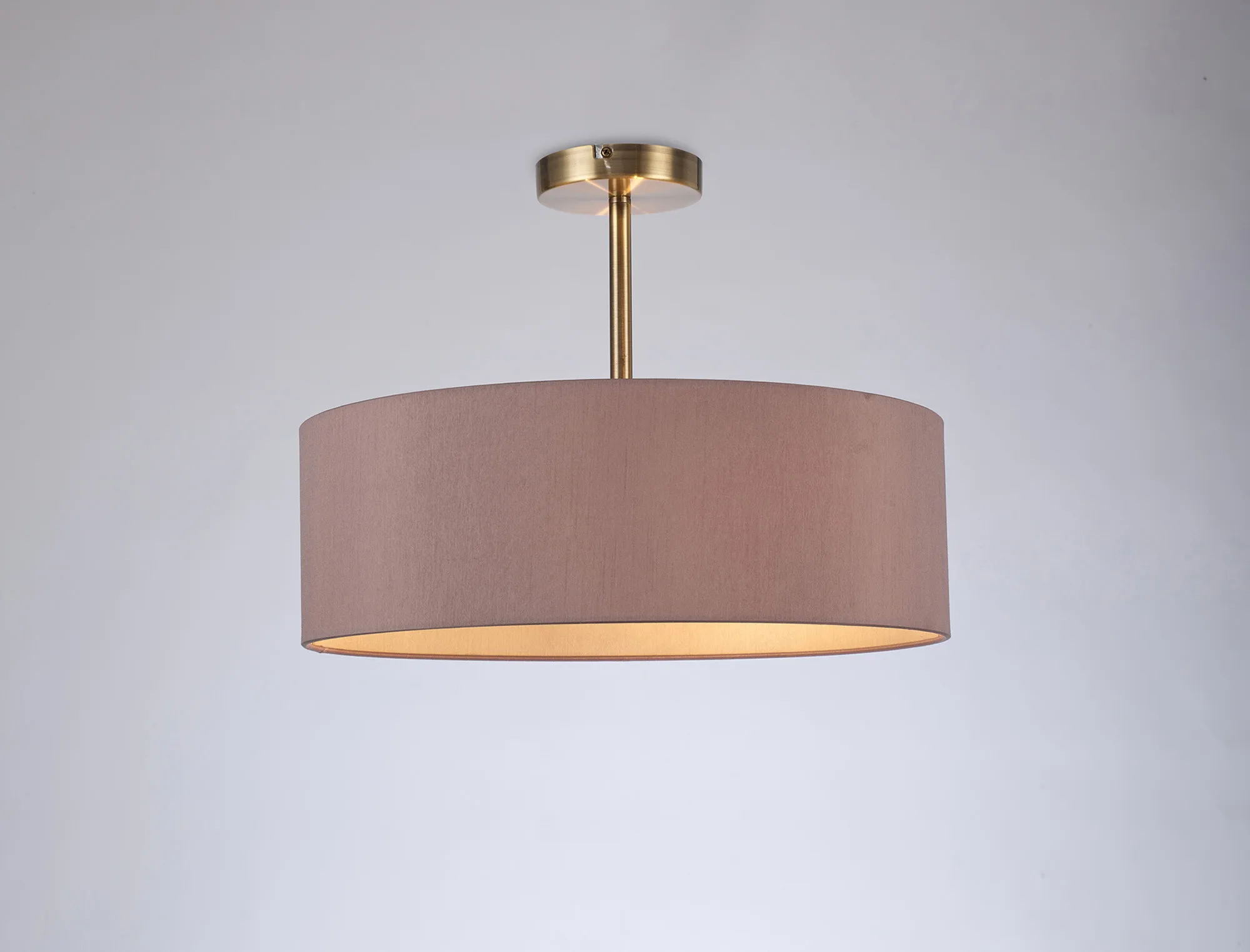 Baymont 45cm Semi Flush 3 Light Antique Brass, Taupe/Halo Gold DK0700  Deco Baymont AB TA